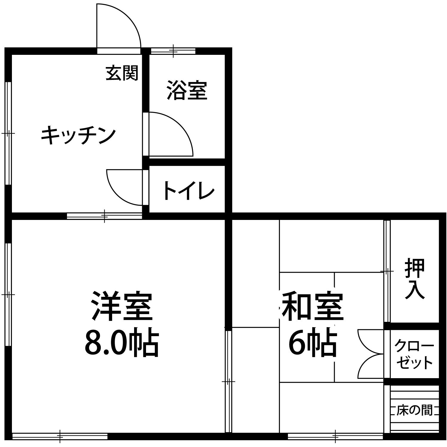 ウィステリア能瀬駅前(2K/1階)の間取り写真
