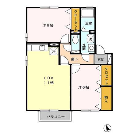 マウルール A102(2LDK/1階)の間取り写真