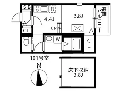 シアヴィータ名古屋(1DK/1階)の間取り写真