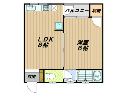 フジハイツ(1LDK/2階)の間取り写真