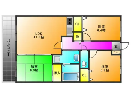 パストラールハイム(3LDK/3階)の間取り写真