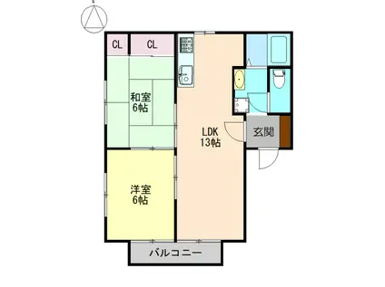 カルテットハウス(2LDK/1階)の間取り写真