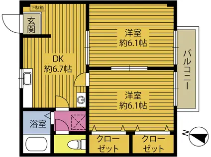 サニーハウス河野(2DK/1階)の間取り写真