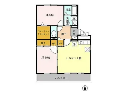 セジュール早水I(2LDK/1階)の間取り写真