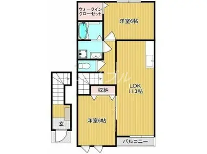 エバーグリーン鶴新田II(2LDK/2階)の間取り写真