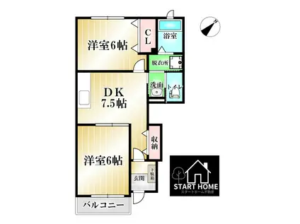 アルドーレ A(2DK/1階)の間取り写真