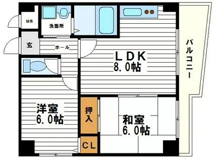 第三西原ハイツ(2LDK/5階)の間取り写真