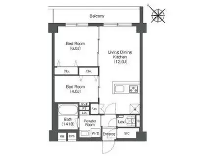 HAKATA STATION サウス(2LDK/3階)の間取り写真