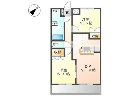 カーサ・デ・成田 A(2DK/2階)の間取り写真