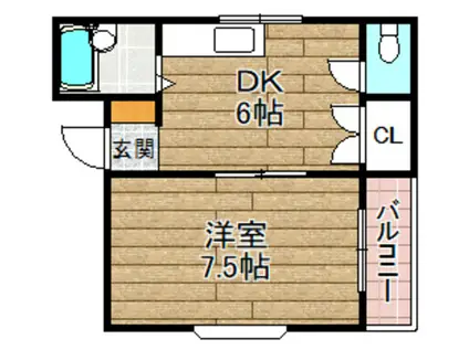 クレイテルハイツ(1DK/2階)の間取り写真