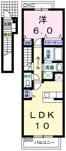 ウインフィールドB(1LDK/2階)の間取り写真
