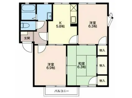 サンタクララハイツB(3K/1階)の間取り写真