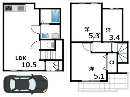 仲田2丁目テラス(3LDK/1階)の間取り写真