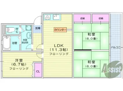 杜栄マンションN棟(3LDK/3階)の間取り写真