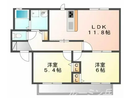 レクレドール西舞子(2LDK/2階)の間取り写真