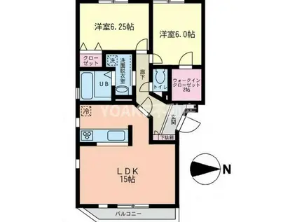 ルシェンテ D棟(2LDK/3階)の間取り写真