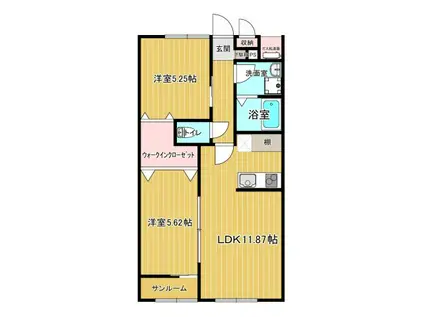 ヴァンクール(2LDK/2階)の間取り写真