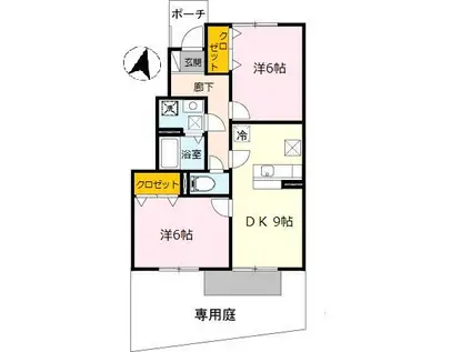 エリシオン日高 G棟(2DK/1階)の間取り写真