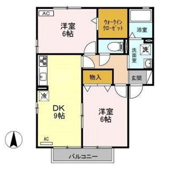 グランデ・カノン(2DK/2階)の間取り写真