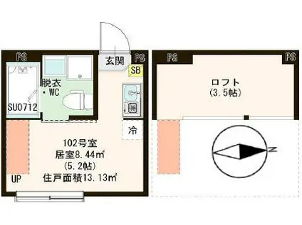 ハーモニーテラス北小岩XIV(ワンルーム/1階)の間取り写真