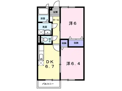 コ一ポラス伊佐江 B(2DK/2階)の間取り写真
