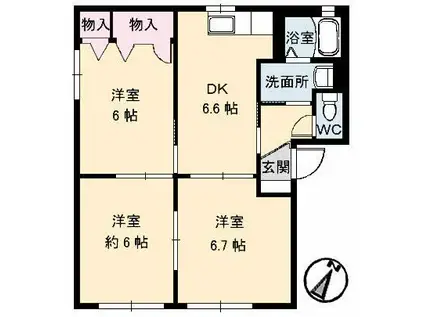 ガーデンクレスA棟(3DK/1階)の間取り写真