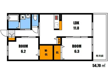 ルミエール可部東(2LDK/1階)の間取り写真