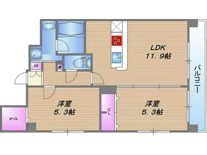 リバーサイドスイート祐貴(2LDK/5階)の間取り写真