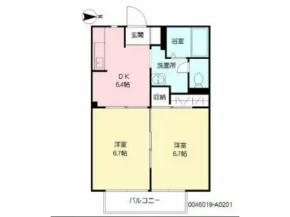 コーポてる(2DK/2階)の間取り写真