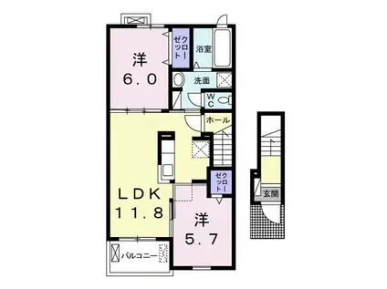 ＪＲ阪和線 和泉府中駅 徒歩9分 2階建 築3年(2LDK/2階)の間取り写真