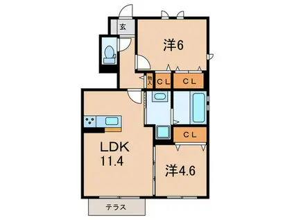 アンソレイエ ファミーユ A棟(2LDK/1階)の間取り写真