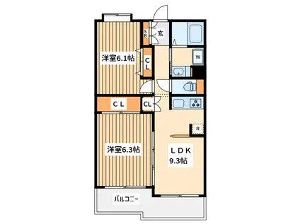 プレンディヒルズ高幡不動(2LDK/2階)の間取り写真