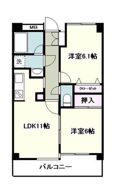 ボナールもえぎ野(1LDK/3階)の間取り写真