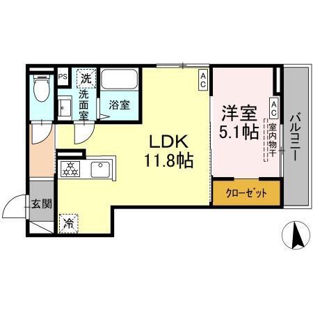 トリシア居町(1LDK/3階)の間取り写真