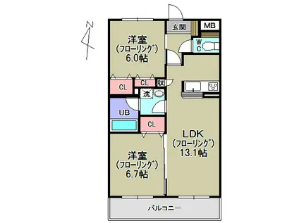 GARDEN VILLA(2LDK/2階)の間取り写真