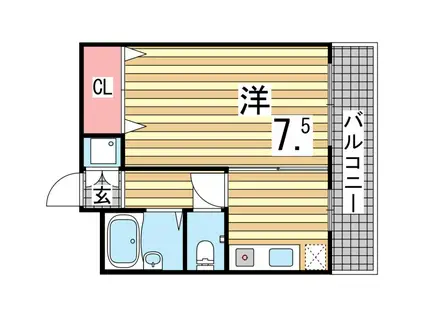 ドゥフェイト須磨(1DK/2階)の間取り写真