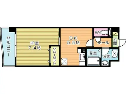 ベイプレイス小倉(1DK/12階)の間取り写真