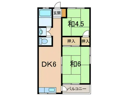 美陽荘(2DK/1階)の間取り写真