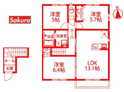 サン・ヴィラーレ(3LDK/2階)の間取り写真