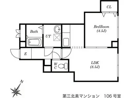 第3北美マンション(1LDK/1階)の間取り写真