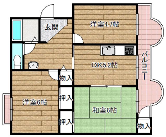 メゾン高槻2号棟(3DK/3階)の間取り写真