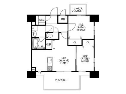 モダンパラッツォ博多デュオグランデウエスト(2LDK/8階)の間取り写真