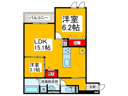 CASA MUKAINO(2LDK/2階)の間取り写真