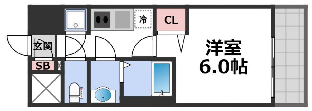 レジュールアッシュOSAKA新深江(1K/6階)の間取り写真