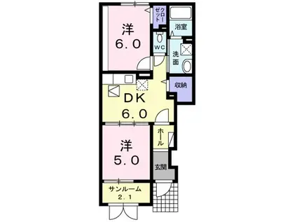 ベルシェリルB(2DK/1階)の間取り写真