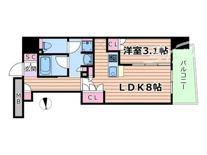 コンフォリア・リヴ本町ウエストQ(1LDK/6階)の間取り写真