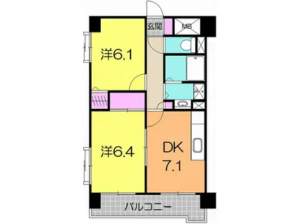 ウィンディー富沢(2DK/2階)の間取り写真