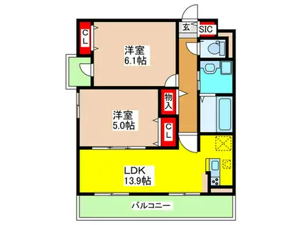 ブリ―ヴィアコート(2LDK/2階)の間取り写真