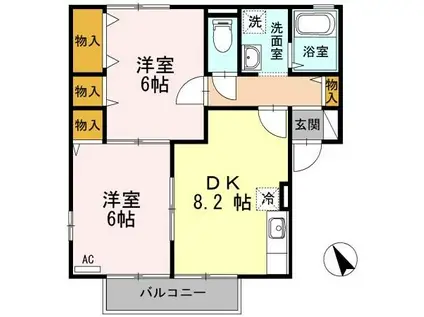 ナルグランデU D(2DK/2階)の間取り写真