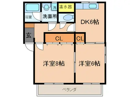 アカデミーセザンヌ(2DK/2階)の間取り写真